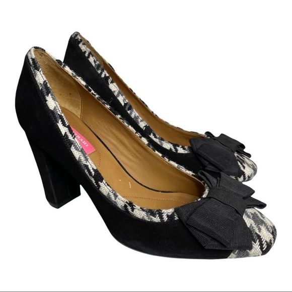 isaac mizrahi houndstooth heel with bow shoes 8 - Picture 1 of 7